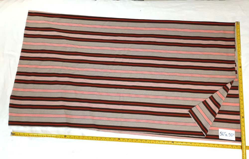 VTG 60's 70's Tan Brown Orange Stripe Double Knit Fabric 1 Pc 50x58 Preowned